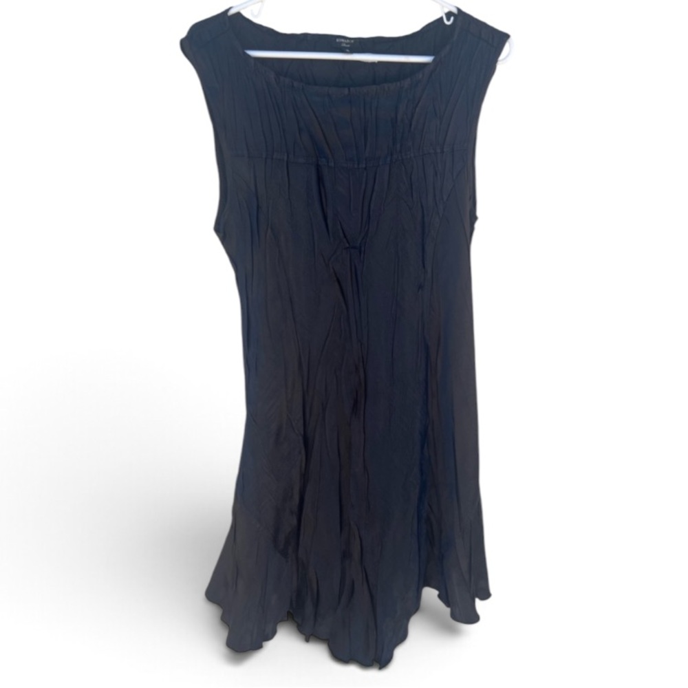 NEW Komarov Black Crinkled Sleeveless Midi Dress S Small
